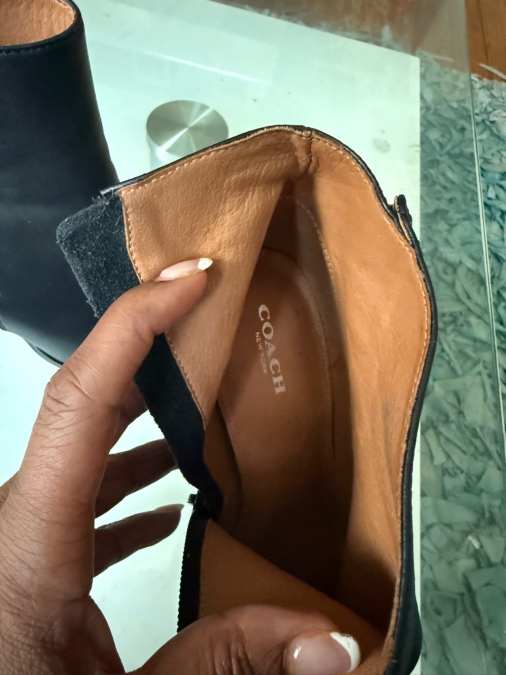 Coach Black Leather Ankle Boots with Tan Interior